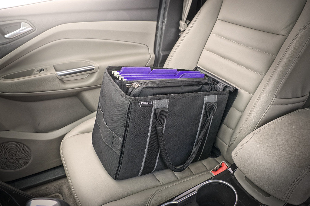AutoExec Car Organizing Accessory Mini File Tote w Tablet Case in Black
