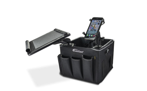 AutoExec Milkcrate w Apron Laptop Tray Phone Mount for Car Desk Station in Black