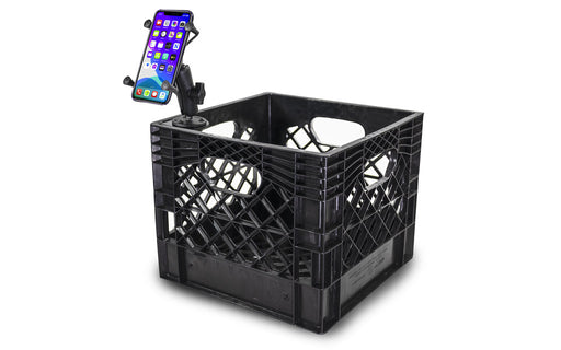 AutoExec Milkcrate w Phone Mount for Car Storage and Organizer in Black
