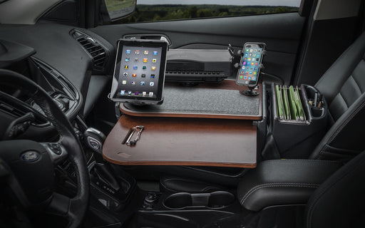 AutoExec GripMaster Car Desk w Power Inverter Printer Stand Phone Mount Tablet Mount in Mahogany