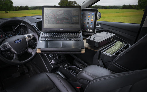 AutoExec Reach Desk Back Seat Car Desk w Power Inverter Tablet Mount Printer Stand in Birch
