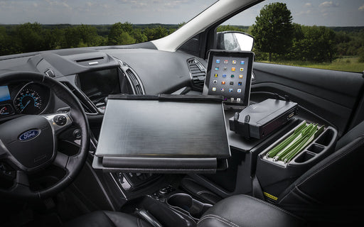AutoExec Reach Desk Front Seat Car Desk w Printer Stand Tablet Mount in Black