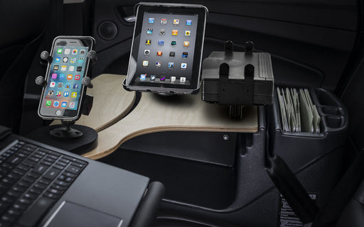 AutoExec Reach Desk Back Seat Car Desk w Power Inverter Phone Mount Tablet Mount Printer Stand in Birch