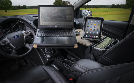 AutoExec Reach Desk Front Seat Car Desk w Power Inverter Tablet Mount in Birch