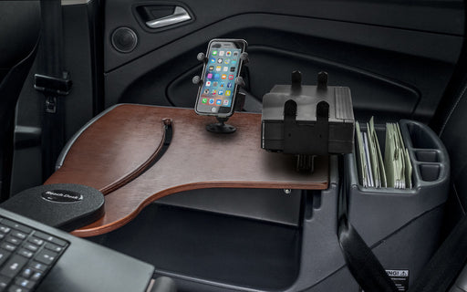 AutoExec Reach Desk Back Seat Car Desk w Power Inverter Phone Mount Printer Stand in Mahogany