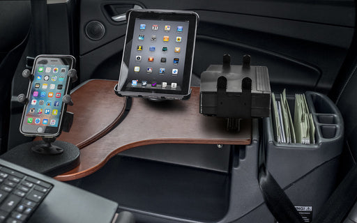 AutoExec Reach Desk Back Seat Car Desk w Power Inverter Phone Mount Tablet Mount Printer Stand in Mahogany