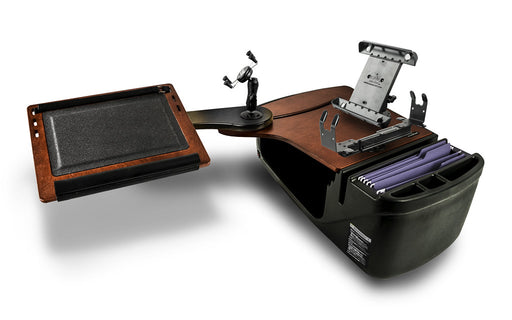 AutoExec Reach Desk Back Seat Car Desk w Power Inverter Phone Mount Tablet Mount Printer Stand in Mahogany