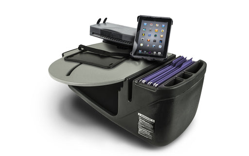 AutoExec RoadMaster Car Desk w Power Inverter Tablet Mount Printer Stand in Grey