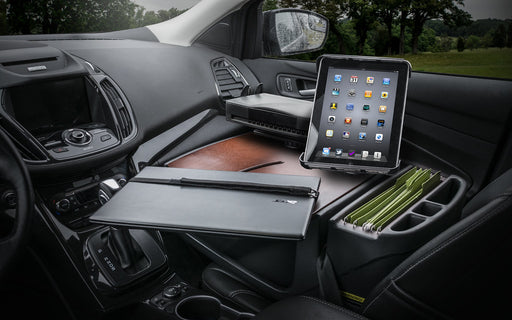 AutoExec RoadMaster Car Desk w Power Inverter Tablet Mount Printer Stand in Mahogany