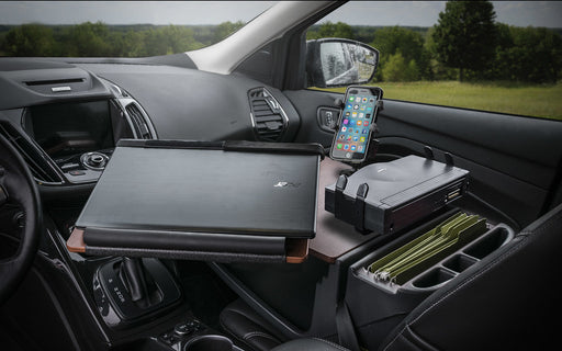 AutoExec Reach Desk Front Seat Car Desk w Phone Mount Printer Stand in Mahogany