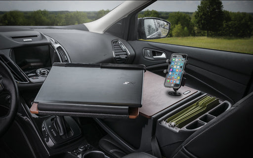 AutoExec Reach Desk Front Seat Car Desk w Power Inverter Phone Mount in Mahogany