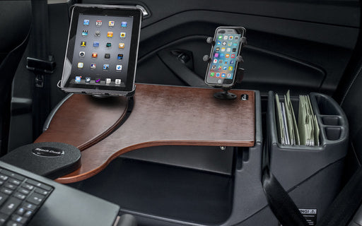 AutoExec Reach Desk Back Seat Car Desk w Power Inverter Phone Mount Tablet Mount in Mahogany