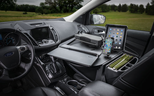 AutoExec RoadMaster Car Desk w Power Inverter Phone Mount Tablet Mount Printer Stand in Black