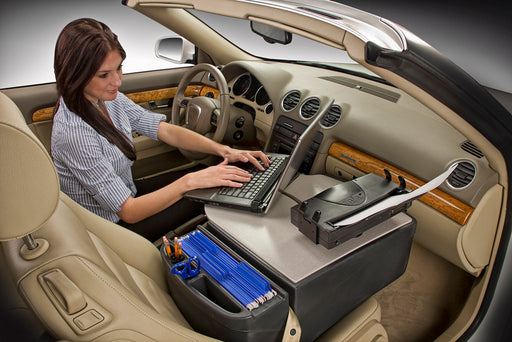 AutoExec RoadMaster Car Desk w Power Inverter Printer Stand in Grey