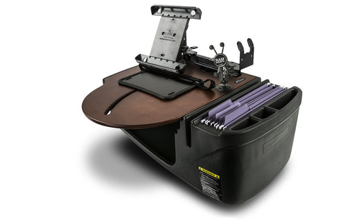 AutoExec RoadMaster Car Desk w Power Inverter Phone Mount Tablet Mount Printer Stand in Mahogany