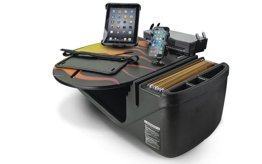 AutoExec RoadMaster Car Desk w Power Inverter Phone Mount Tablet Mount Printer Stand in Hot Rod Orange Flames