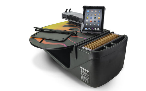 AutoExec RoadMaster Car Desk w Power Inverter Tablet Mount Printer Stand in Hot Rod Orange Flames