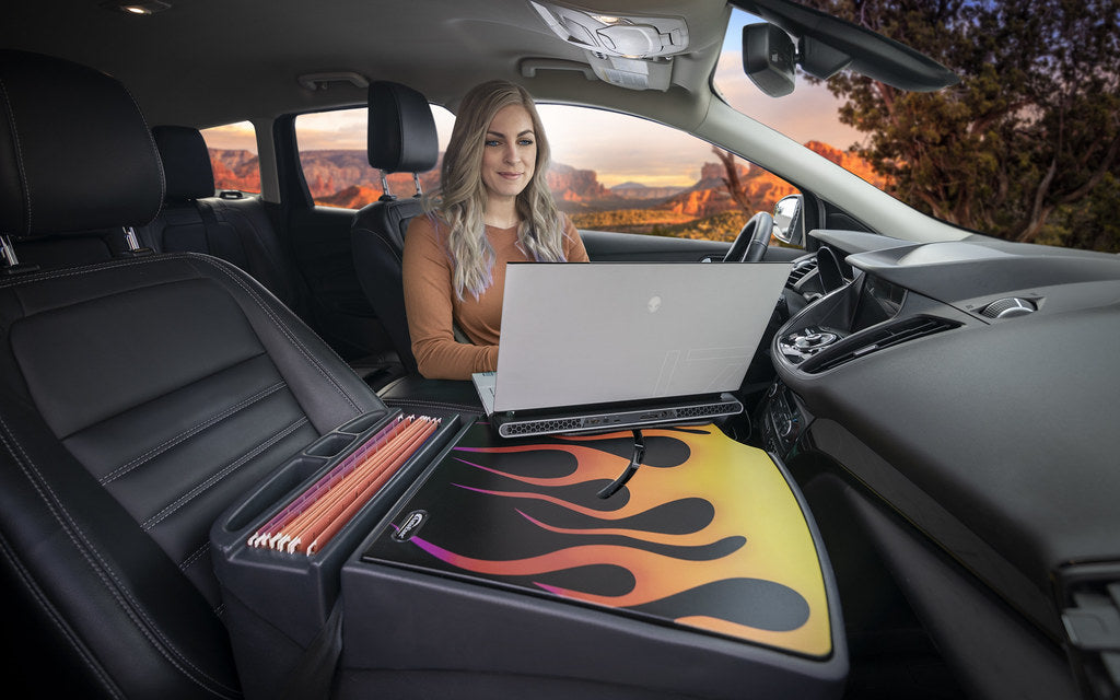 AutoExec RoadMaster Car Desk in Hot Rod Orange Flames