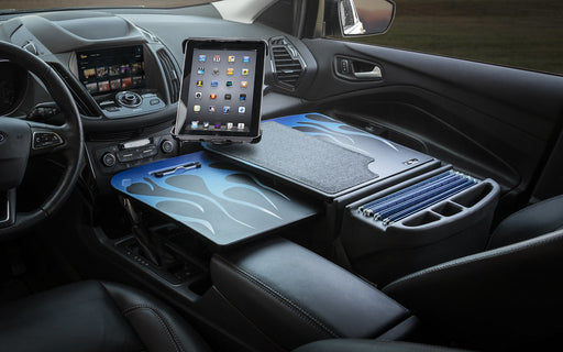 AutoExec GripMaster Car Desk w Tablet Mount in Blue Steel Flames
