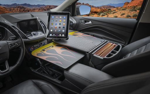 AutoExec GripMaster Car Desk w Tablet Mount in Hot Rod Orange Flames