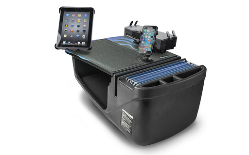 AutoExec Efficiency GripMaster Car Desk w Power Inverter Printer Stand Phone Mount Tablet Mount in Blue Steel Flames