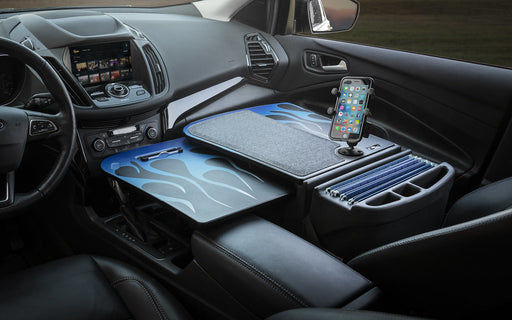 AutoExec GripMaster Car Desk w Phone Mount in Blue Steel Flames