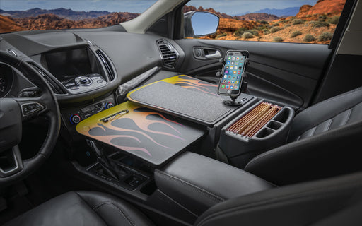 AutoExec GripMaster Car Desk w Phone Mount in Hot Rod Orange Flames