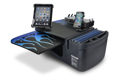 AutoExec GripMaster Car Desk w Power Inverter Printer Stand Phone Mount Tablet Mount in Blue Steel Flames