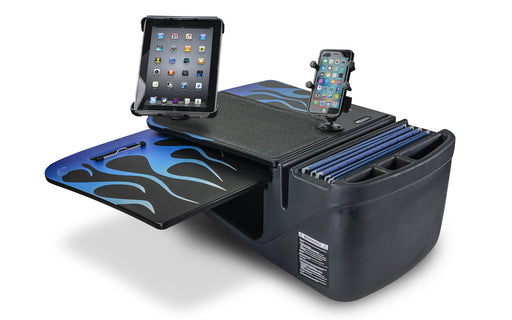 AutoExec GripMaster Car Desk w Power Inverter Phone Mount Tablet Mount in Blue Steel Flames