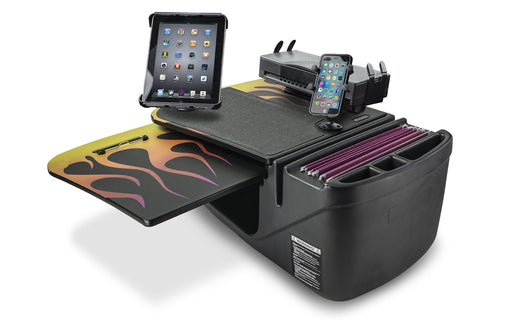 AutoExec GripMaster Car Desk w Power Inverter Printer Stand Phone Mount Tablet Mount in Hot Rod Orange Flames