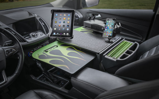 AutoExec GripMaster Car Desk w Power Inverter Printer Stand Phone Mount Tablet Mount in Candy Apple Green Flames