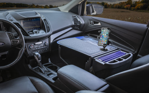 AutoExec Efficiency GripMaster Car Desk w Phone Mount in Blue Steel Flames