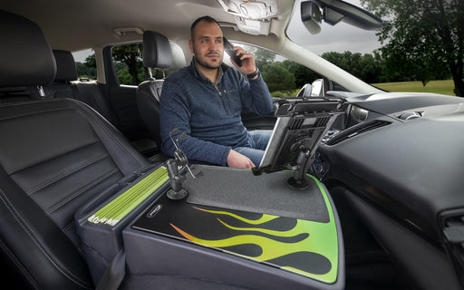 AutoExec Efficiency GripMaster Car Desk w Power Inverter Phone Mount Tablet Mount in Candy Apple Green Flames