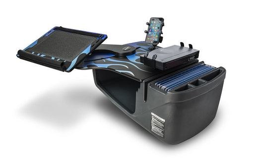 AutoExec Reach Desk Front Seat Car Desk w Power Inverter Printer Stand Phone Mount in Blue Steel Flames