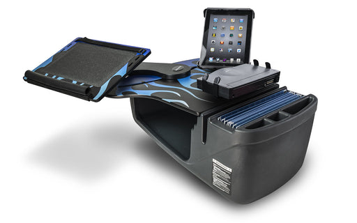 AutoExec Reach Desk Front Seat Car Desk w Power Inverter Printer Stand Tablet Mount in Blue Steel Flames