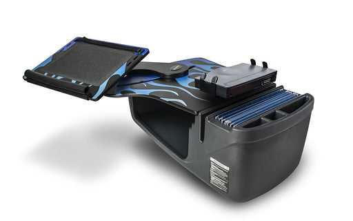 AutoExec Reach Desk Front Seat Car Desk w Printer Stand in Blue Steel Flames