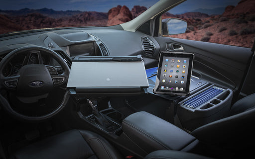 AutoExec Reach Desk Front Seat Car Desk w Tablet Mount in Blue Steel Flames