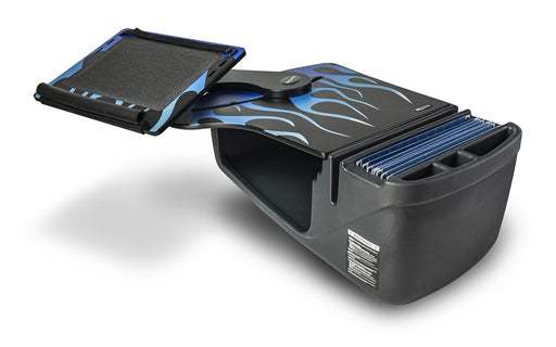 AutoExec Reach Desk Front Seat Car Desk w Power Inverter in Blue Steel Flames