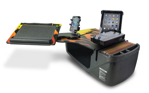 AutoExec Reach Desk Front Seat Car Desk w Printer Stand Phone Mount Tablet Mount in Hot Rod Orange Flames