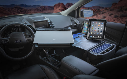 AutoExec Reach Desk Front Seat Car Desk w Power Inverter Phone Mount Tablet Mount in Blue Steel Flames
