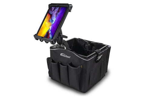 AutoExec Milkcrate Apron w Tablet Mount Power Inverter for Car Storage and Organizer in Black
