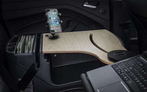 AutoExec Reach Desk Back Seat Left Side Car Desk w Power Inverter Printer Stand Phone Mount in Birch