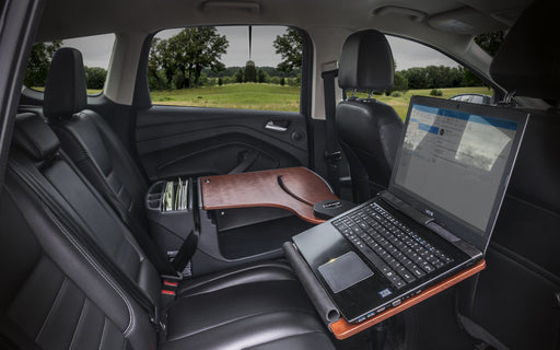 AutoExec Reach Desk Back Seat Left Side Car Desk w Power Inverter in Mahogany